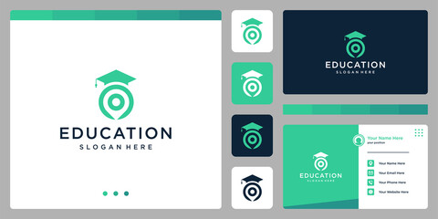 College, Graduation cap, Campus, Education logo design with pin point location graphic vector illustration. Symbol, icon, creative.