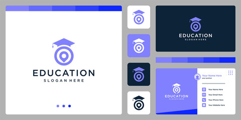 College, Graduation cap, Campus, Education logo design with pin point location graphic vector illustration. Symbol, icon, creative.