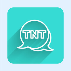 White line Detonate dynamite bomb stick icon isolated with long shadow background. Time bomb - explosion danger concept. Green square button. Vector