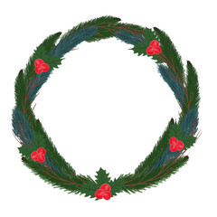 Naklejka premium Christmas wreath. An element for a greeting card. An invitation card. Design for decoration. A holiday party. Print illustration. Festive Composition.