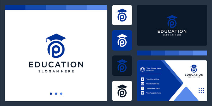 College, Graduation cap, Campus, Education logo design with initial letter p graphic vector illustration. Symbol, icon, creative.