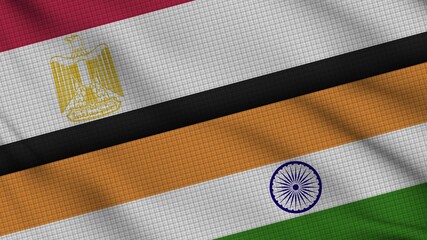 Egypt and India Flags Together, Wavy Fabric, Breaking News, Political Diplomacy Crisis Concept, 3D Illustration