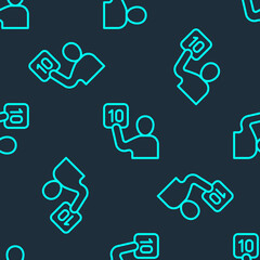 Green line Assessment of judges icon isolated seamless pattern on blue background. Vector