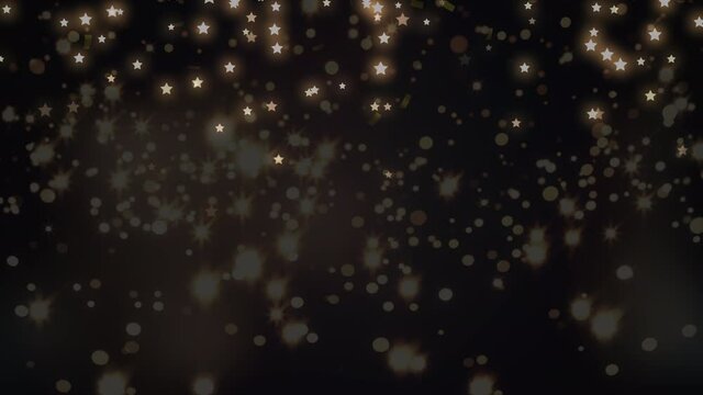 Animation of stars and confetti over black background