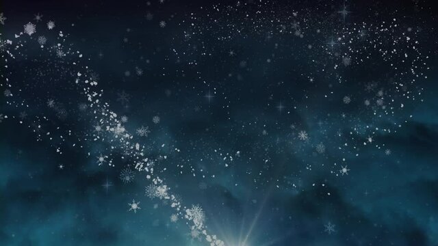 Animation of snowflakes over black background