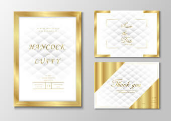  Elegant premium white wedding invitation card template. Geometric design luxury background with golden frame