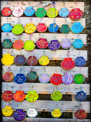 Camino de Santiago Symbols Scallop Shells on Display outside Albergue and Shop the Way of St James Pilgrimage Trail