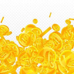 Korean won coins falling. Eminent scattered WON coins. Korea money. Positive jackpot, wealth or success concept. Vector illustration.