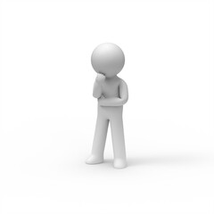 3d man thinking and touching his cheek.