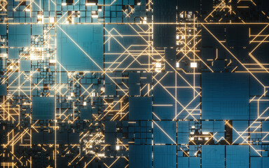 Circuits and electricity with blue background, 3d rendering.