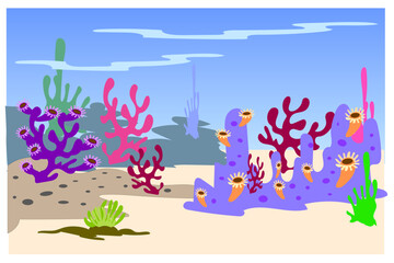 Fototapeta na wymiar Coral seascape,underwater background vector image 