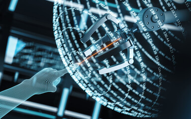 Robotic arm and smart finger, 3d rendering.