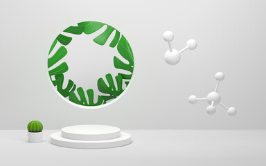 Monstera leaves and white empty room, 3d rendering.