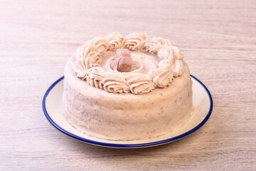 Delicious  taro paste chiffon cake on wooden table