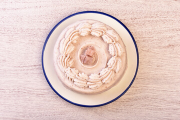 Delicious  taro paste chiffon cake on wooden table