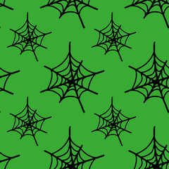 Vector halloween spider web seamless pattern. Funny and cute illustration for seasonal design, textile, decoration kids playroom or greeting card. Hand drawn prints and doodle.