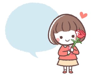 女の子と母の日のカーネーションとフキダシ