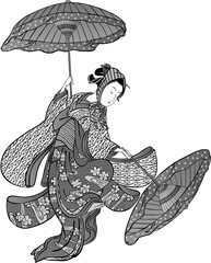 浮世絵　傘をさしている少女　その1