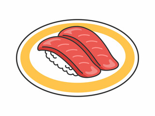 皿にのったマグロの寿司のイラスト
