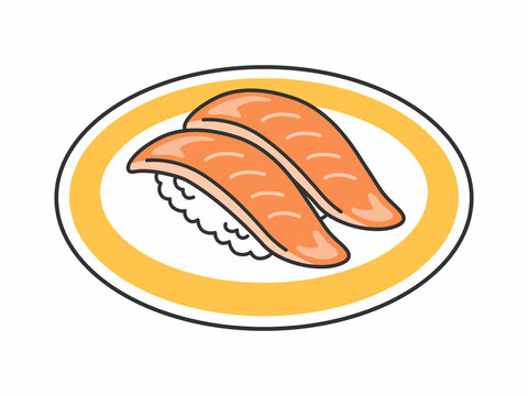 皿にのったサーモンの寿司のイラスト Stock Vector Adobe Stock