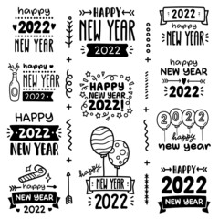 Happy New Year 2022 Greetings Doodle Illustration