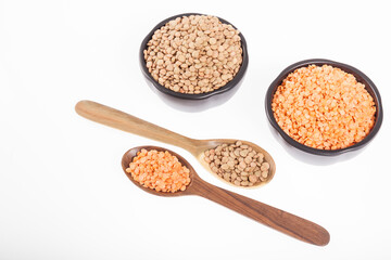 Very Healthy Food; Raw Lentils and Peeled Red Lentils