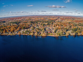 Aerial View of Fall Colors on Lake Nebagamon in Wisconsin