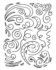Hand drawn vector sketchy Doodle cartoon set of curls and swirls decorative elements for concept design