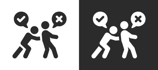 Man pushing another person who disagree. Do not want to do concept. Icon vector illustration