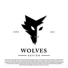 Obraz premium Wolf silhouette isolated on yellow background vector illustration. Wolf head vector graphic emblem illustration.