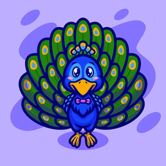 Cute peacock mascot illustration design