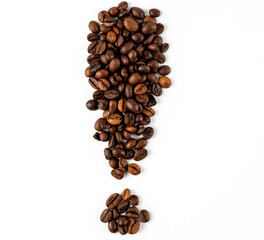 isolated image of coffee beans in the form of a exclamation mark. 