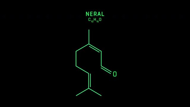 Neral Skeletal Formula or Molecular Structure Symbol Neon Animation on black background
