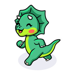 Fototapeta premium Cute little triceratops dinosaur cartoon running