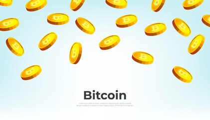 Gold Bitcoins falling from the sky. Bitcoin cryptocurrency concept banner background.
