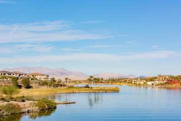 Sunny view of the lake landscape of Lake Las Vegas