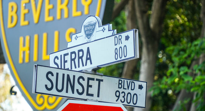 Street signs at Beverly Hills - LOS ANGELES / CALIFORNIA - APRIL 20, 2017