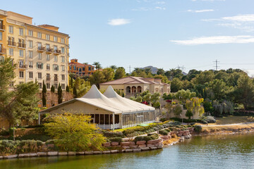 Sunny view of the lake landscape of Lake Las Vegas