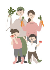 野菜の収穫を楽しむ家族
