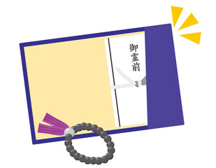 香典袋とふくさのベクターイラスト　数珠