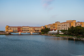 Sunset view of the lake landscape of Lake Las Vegas