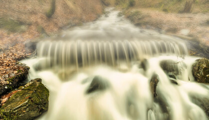 Landscape of waterfall Shypit in the Ukrainian Carpathian Mountains on the long exposure