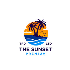 Sunset beach logo design illustration vector