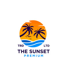 Sunset beach logo design illustration vector