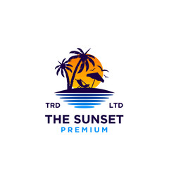 Sunset beach logo design illustration vector