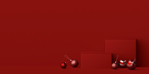 Geometric podium with Christmas ball for product advertisement, 3d illustration