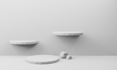 black and white geometric minimalist mockup for podium or showcase, 3d rendering for display stand