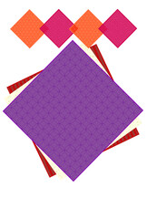 タイトル欄のある紫色、赤色の重なった和柄の折り紙のような背景