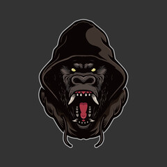 A gorilla wearing a hooded jacket