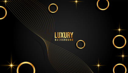 Vector line waves in golden colors isolated on black background for concept of luxury background and banner